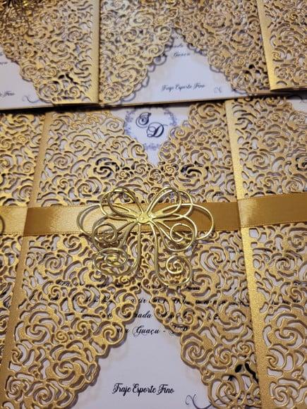 Convite Dourado Perola, Incluindo Impressão E Arte