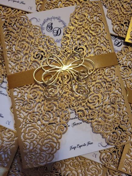 Convite Dourado Perola, Incluindo Impressão E Arte