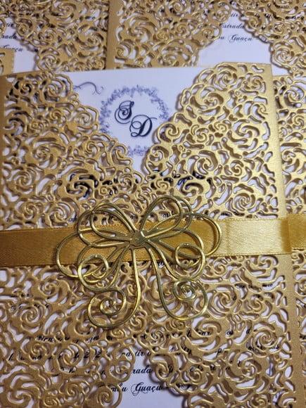 Convite Dourado Perola, Incluindo Impressão E Arte