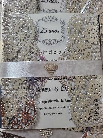 Convite Rendado Prata Laminado Completo com Impressão