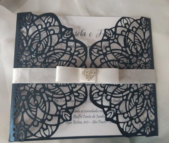 Envelope Rendado Azul Metalizado para Convite