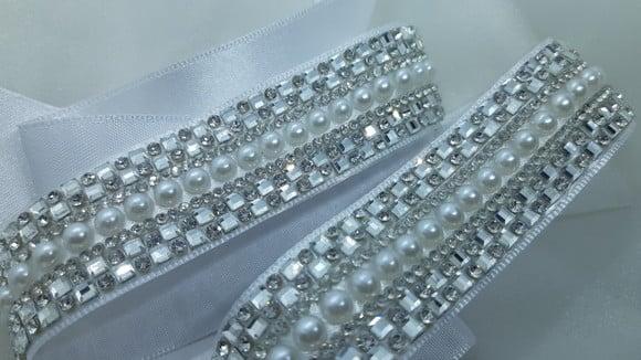 Kit Cinto e Acessório para Cabelo Strass com Pérolas Prata