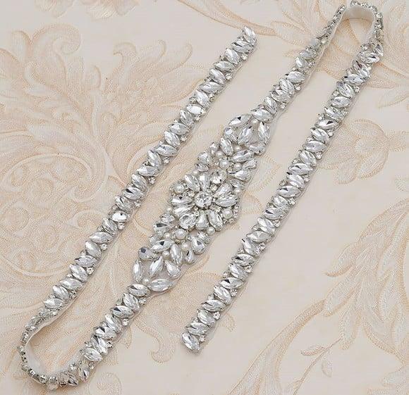 Kit Cinto e Dois Apliques de Strass com Pérolas Prata