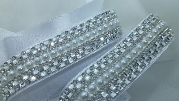 Kit Cinto e Acessório para Cabelo Strass com Pérolas Prata