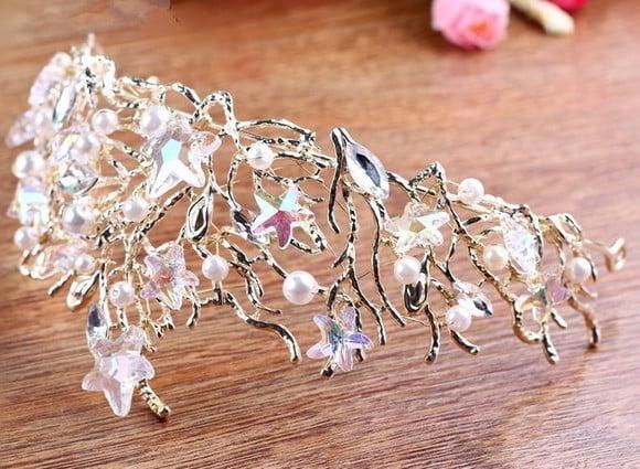 Tiara luxo cristal para casamento na praia