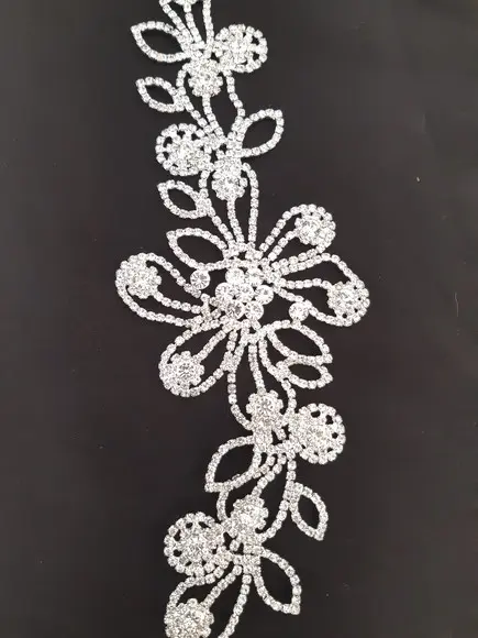 Aplique de strass Flores e folhas cor prata