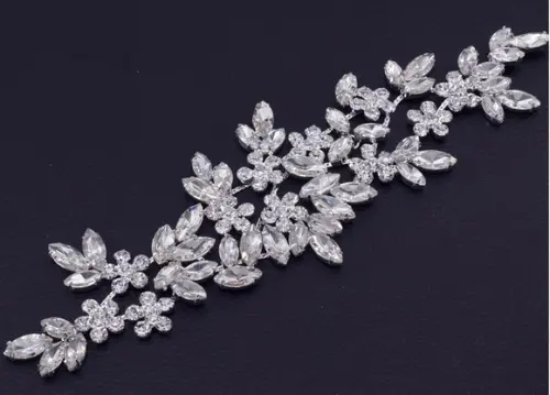 Aplique Folhas de Strass Prata