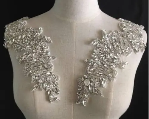 Apliques Bordados de Pedraria para Vestido (2 Peças)