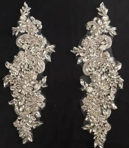 Apliques Bordados de Pedraria para Vestido (2 Peças)