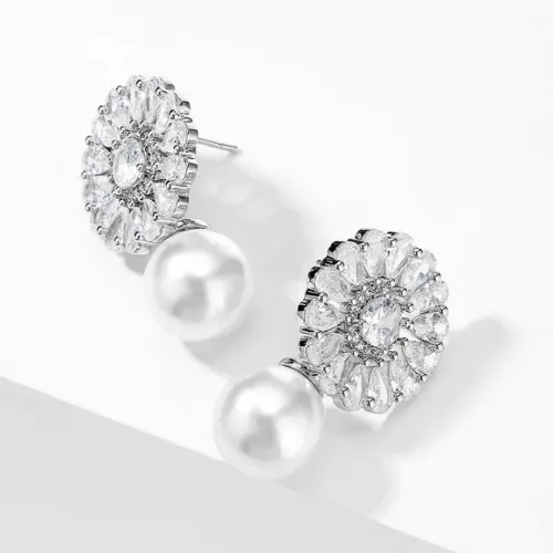 Brinco de Pérola e Flor de Zircônia