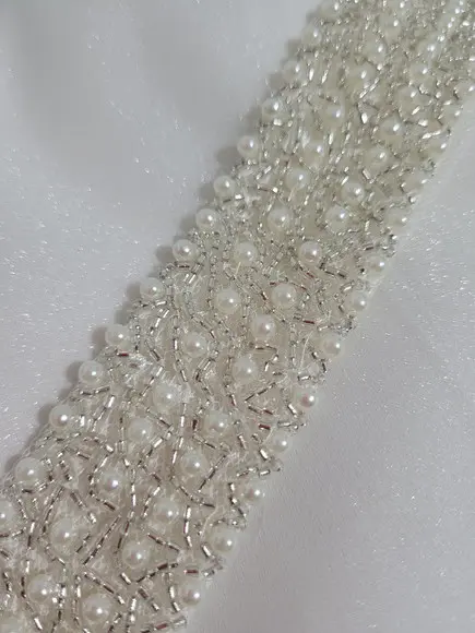 Cinto Bordado com Pérolas - Aplique 80cm