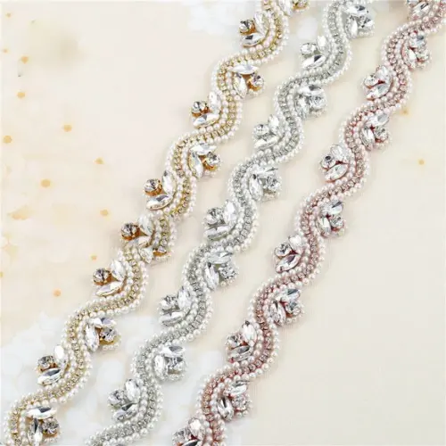 Cinto Bordado de Pérolas e Strass Prata, Dourado ou Rose