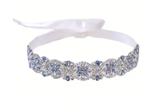 Cinto Bordado Prata com Azul Serenity
