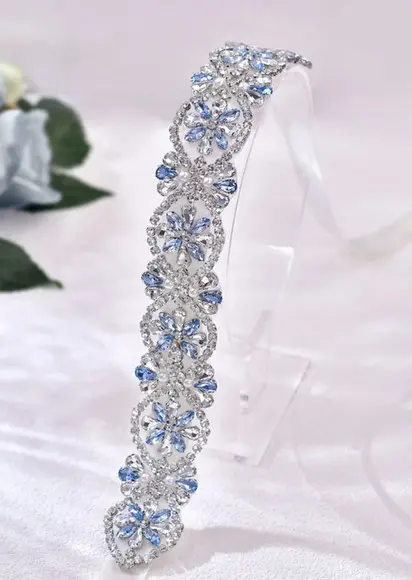 Cinto Bordado Prata com Azul Serenity