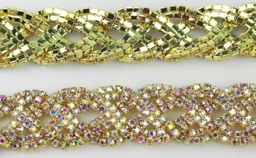 Cinto de metal trançado de strass em 4 cores