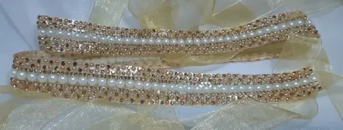 Cinto De Strass Dourado E Pérolas
