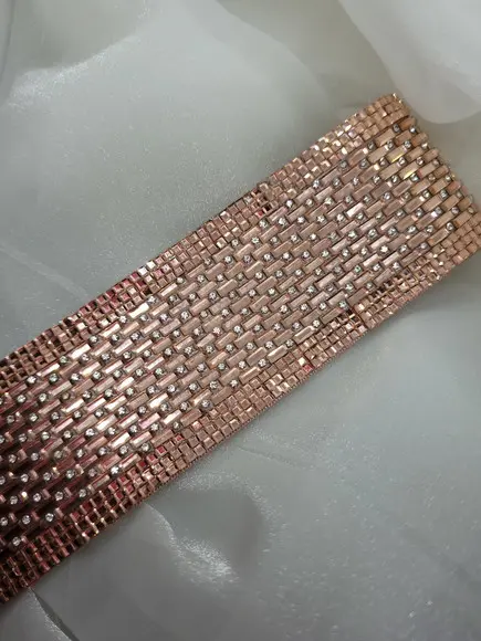 Cinto de Strass e Mini Espelhos Rosé Gold Largo 5cm
