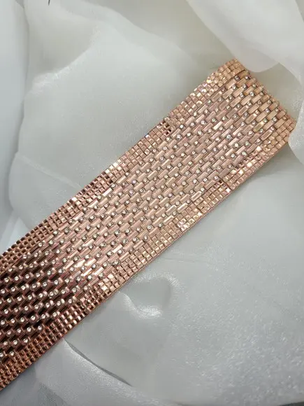 Cinto de Strass e Mini Espelhos Rosé Gold Largo 5cm