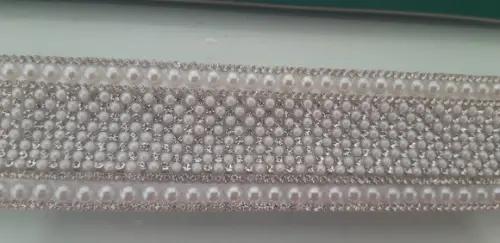 Cinto de strass e pérolas largo Fita Prata Pronta Entega