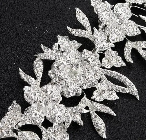 Cinto de strass flores e folhas prateado vestido de noiva