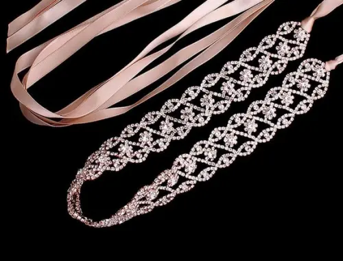 Cinto de strass flores trançadas rosé