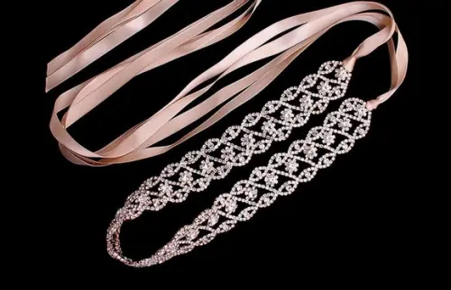 Cinto de strass flores trançadas rosé