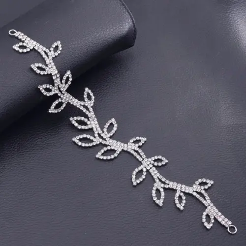 Cinto de strass folhas prata