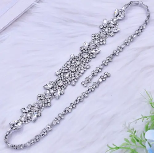 Cinto de Strass Prata Aplique 65cm