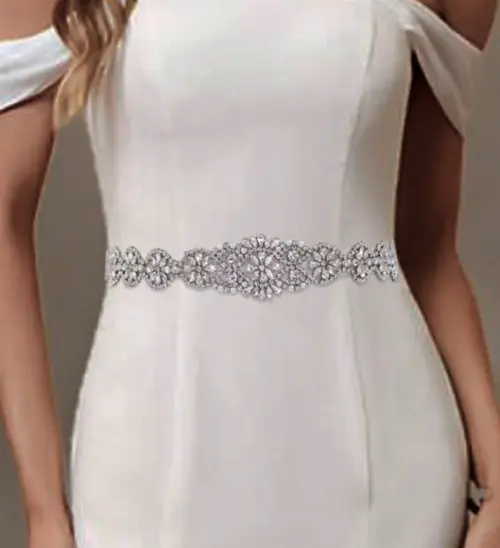 Cinto de Strass Prata Aplique 36cm