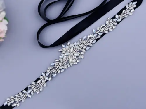 Cinto de Strass Prata com Aplicação de Pedra Opala