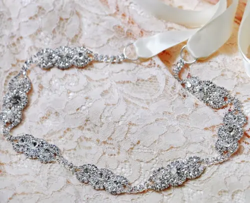 Cinto de Strass Prata Delicado p/ Vestido Festa e Noiva