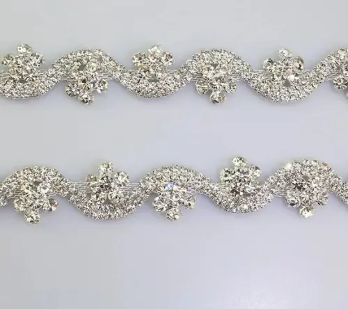 Cinto de Strass Prata Ondas e Flores