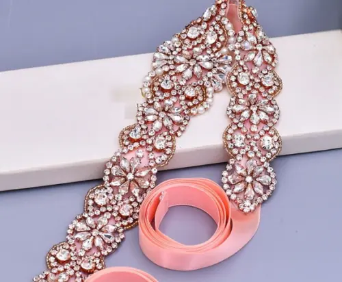 Cinto de Strass Rosé Gold Tam G 90cm