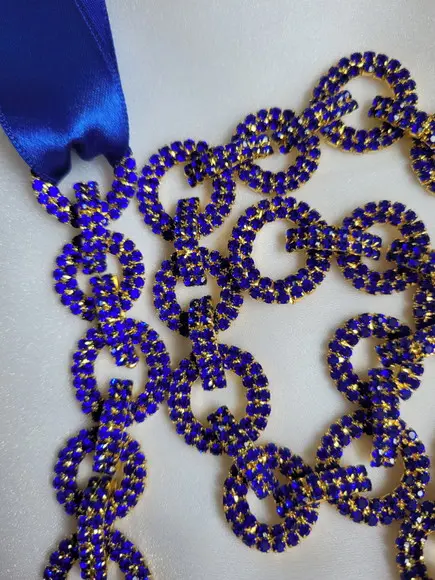 Cinto Dourado com Strass Azul - Aplique 60cm