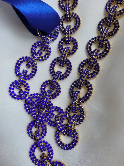 Cinto Dourado com Strass Azul - Aplique 60cm