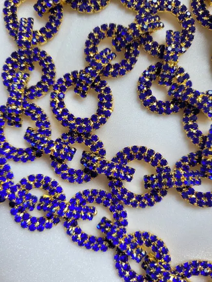 Cinto Dourado com Strass Azul - Aplique 60cm