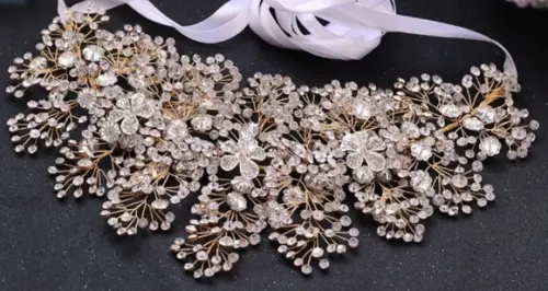 Cinto flores de strass e cristal para vestido de noiva