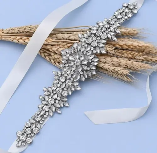 Cinto Florido de Strass para Vestido de Festa ou Noiva