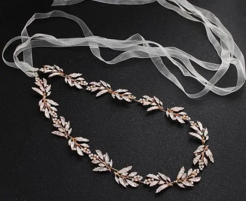 Cinto Folhas de Strass Dourado para Vestido de Festa