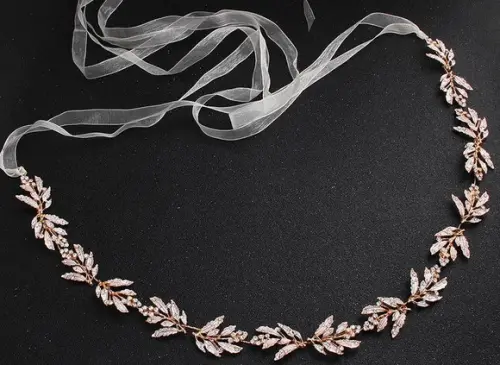 Cinto Folhas de Strass Dourado para Vestido de Festa