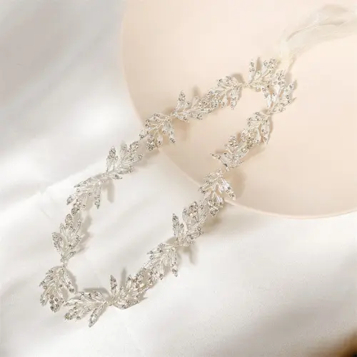 Cinto Folhas de Strass Prata para Vestido de Festa