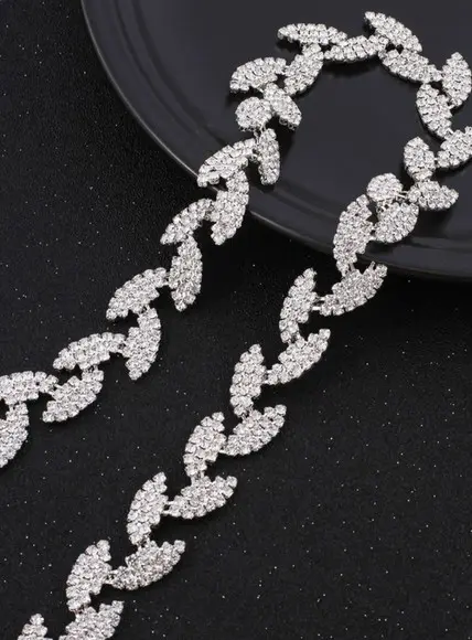 Cinto Folhas de Strass Prata para Vestido de Festa
