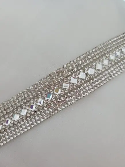 Cinto Prata de Strass Losangos- Várias Cores de Fita.