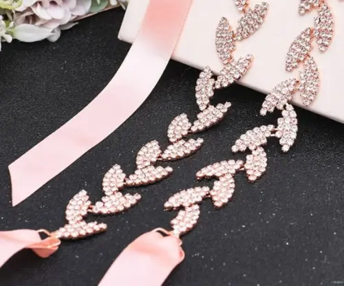Cinto Rosé Gold Folhas de Strass