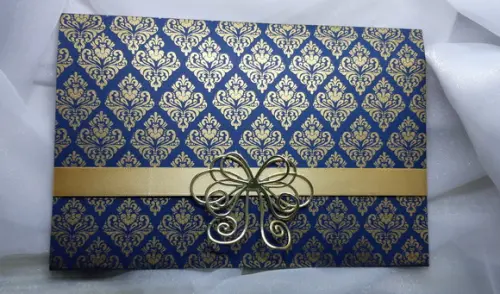 Convite Azul com dourado com cartão interno impresso