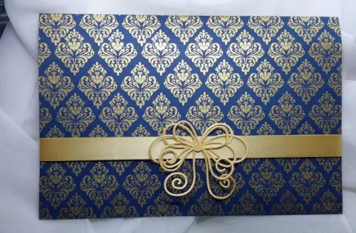 Convite Azul com dourado com cartão interno impresso