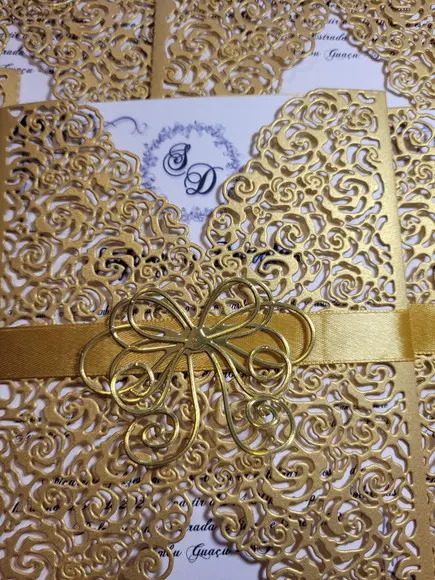 Convite Dourado Perola, Incluindo Impressão E Arte