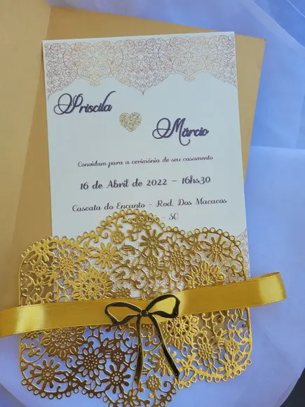 Convite Dourado com Renda Completo c/ Arte e Impressão