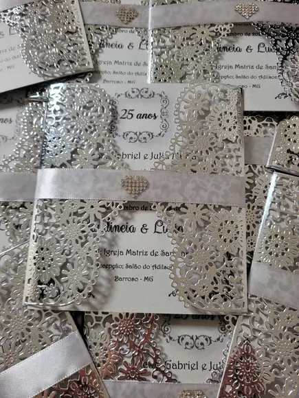 Convite Rendado Prata Laminado Completo com Impressão