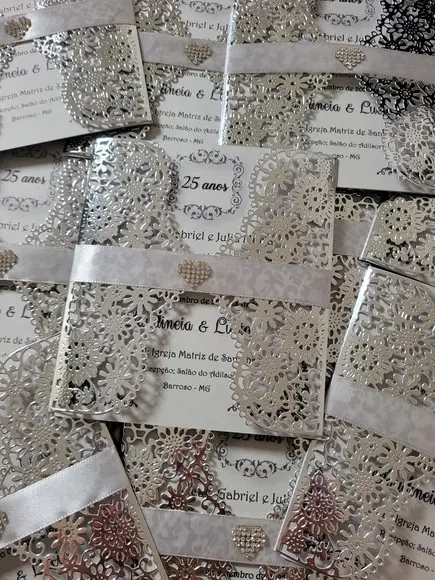 Convite Rendado Prata Laminado Completo com Impressão